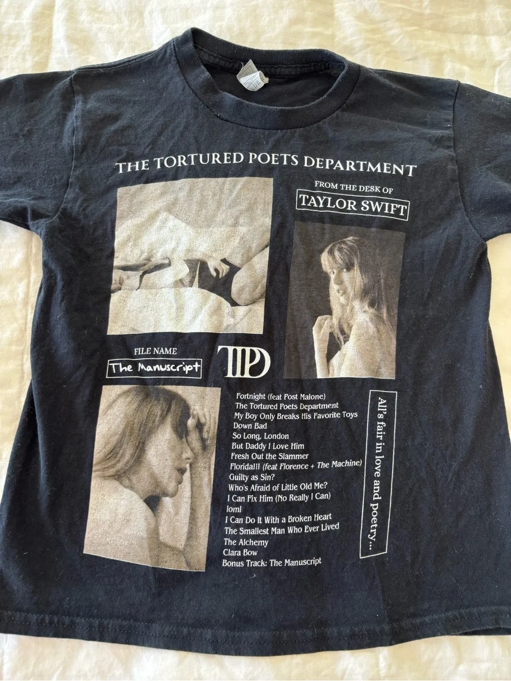 Gildan Heavy Cotton Youth S Black Taylor Swift Tortured Poets Dept T-Shirt